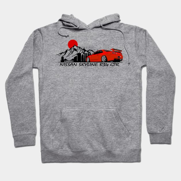 Nissan Skyline GTR R34, JDM Car Hoodie by T-JD